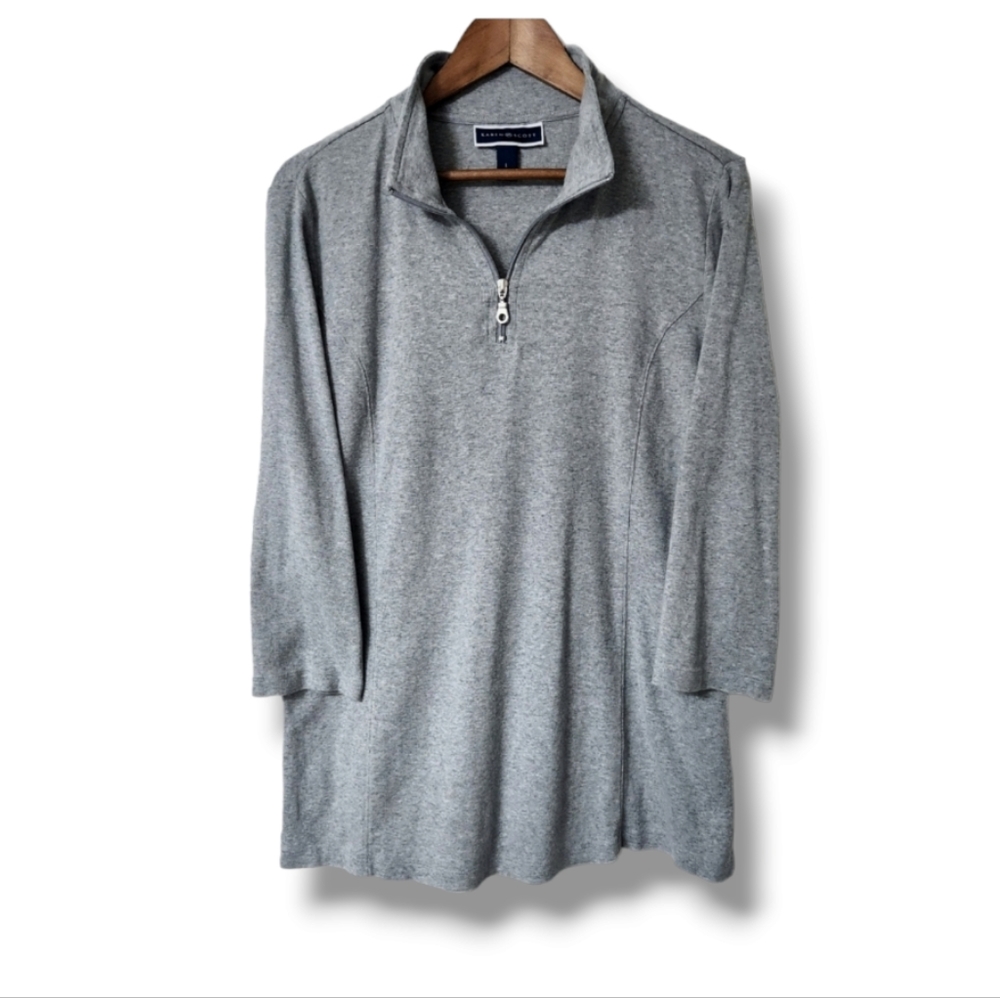 Zippered 3/4 Sleeve V-Neck Pullover Sweater | Karen Scott | Large